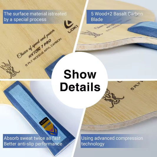 LOKI Rxton 7 Pro | 5-ply wood + 2 layers of basalt carbon| Professional Table Tennis Blade