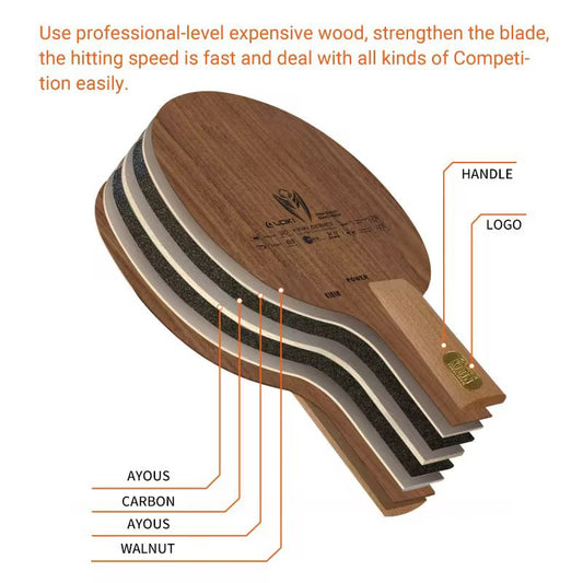 Loki Kirin K11 Walnut Carbon Power Blade – 5 Ply Wood + 2 Carbon Offensive Table Tennis Blade