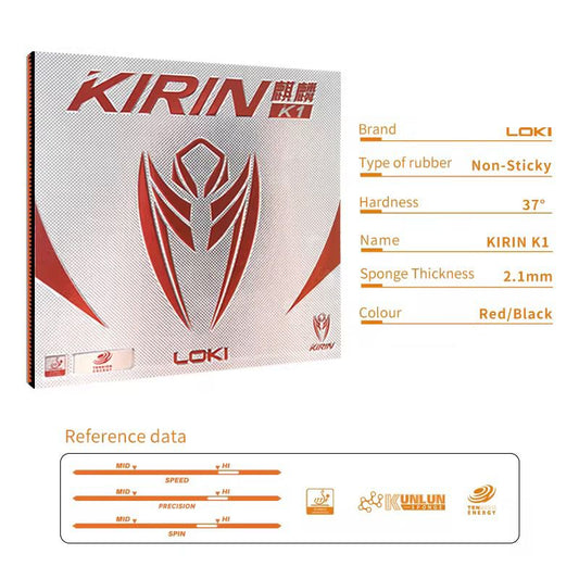 LOKI Kirin K1 Table Tennis Rubber (Non-Sticky, 37° Hardness, 2.1mm Sponge) – Fast Attack & Precision Control with Kunlun Sponge | ITTF Approved