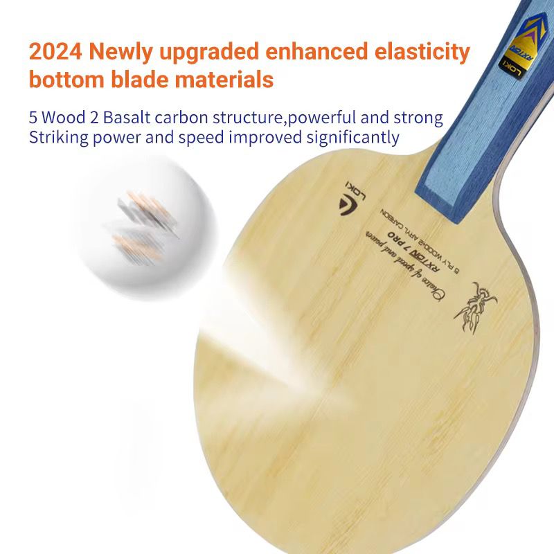 LOKI Rxton 7 Pro | 5-ply wood + 2 layers of basalt carbon| Professional Table Tennis Blade
