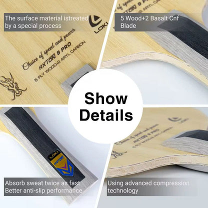 LOKI Rxton 9 Pro Table Tennis Blade – 5 Wood + 2 Basalt Carbon | Speed & Power for Advanced Players