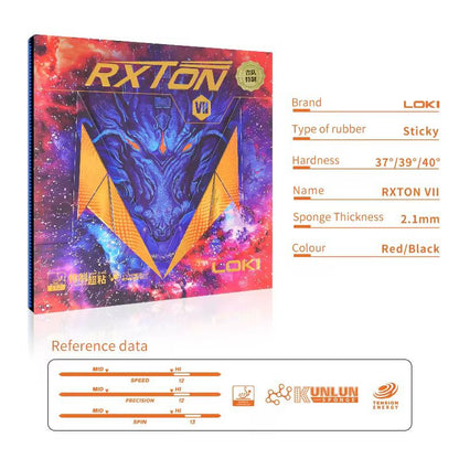 LOKI Rxton VII Table Tennis Rubber – High Speed & Spin, Kunlun Energy Sponge, Hyper Energy X Technology (Red/Black, ITTF Approved)