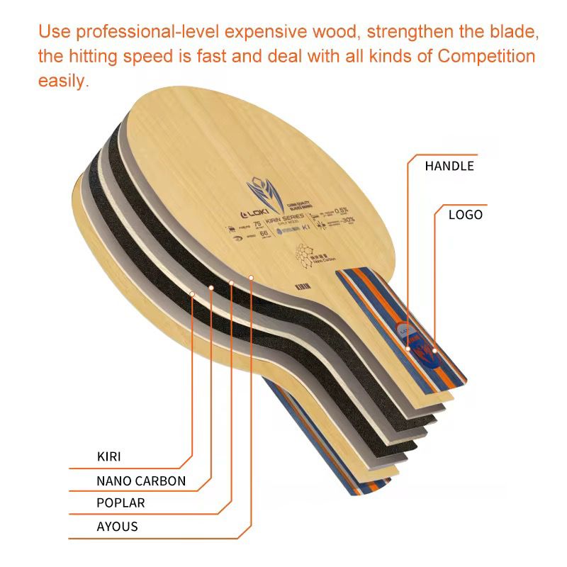 Loki Kirin K1 Carbon Table Tennis Blade -Best-Selling Upgrade from Ready-Made Rackets, 5-Ply Wood with Nano Carbon, 81.4g, Professional Series