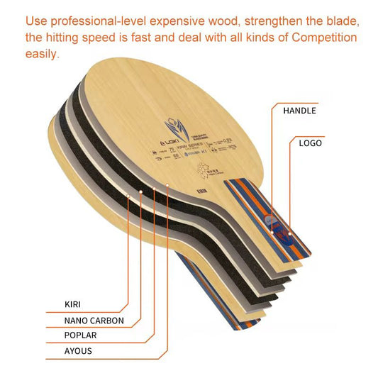 Loki Kirin K1 Carbon Table Tennis Blade -Best-Selling Upgrade from Ready-Made Rackets, 5-Ply Wood with Nano Carbon, 81.4g, Professional Series