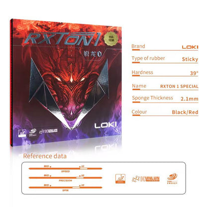 LOKI Rxton 1 Special Table Tennis Rubber – Sticky Surface with Kunlun Sponge | High Spin & Speed Performance | ITTF Approved