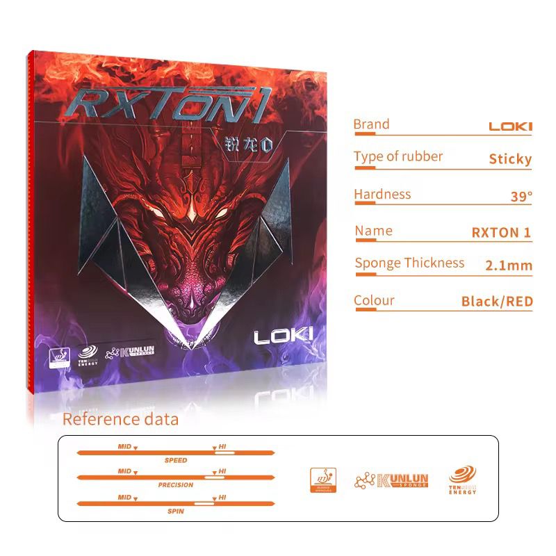 LOKI Rxton 1 Table Tennis Rubber – Sticky Topsheet with Kunlun Sponge | High Spin, Precision & Control (ITTF Approved)