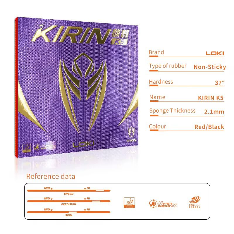 LOKI Kirin K5 Table Tennis Rubber (Non-Sticky, 37° Hardness, High Spin & Arc Control, ITTF Approved)