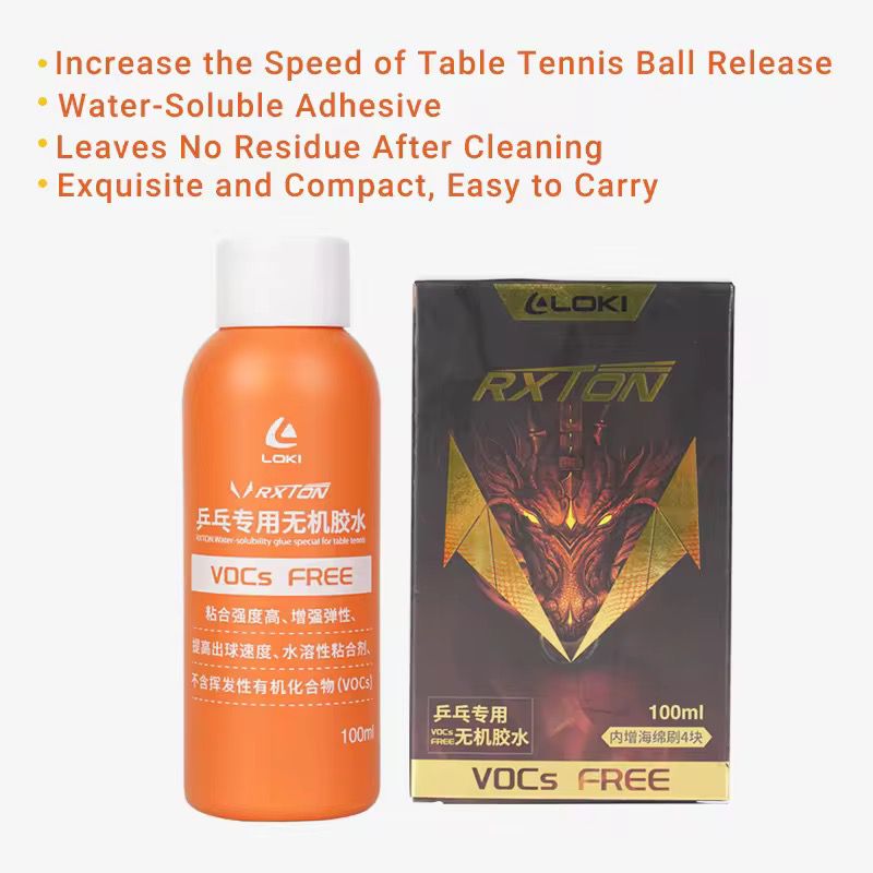 LOKI Rxton VOC-Free Table Tennis Inorganic Glue (100ml) | High Bond Strength, Elasticity & Safe Water-Based Adhesive with 4 Sponge Brushes