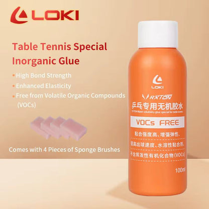 LOKI Rxton VOC-Free Table Tennis Inorganic Glue (100ml) | High Bond Strength, Elasticity & Safe Water-Based Adhesive with 4 Sponge Brushes