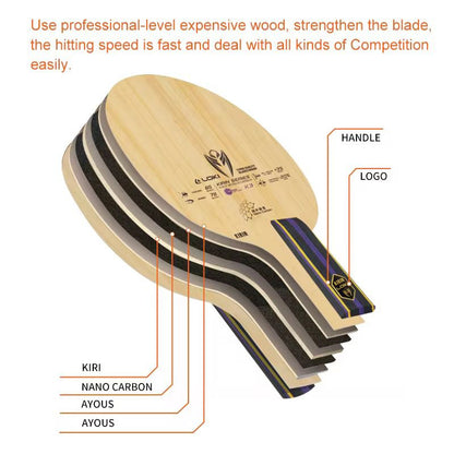 Loki Kirin K3 Table Tennis Blade | 5 Ply Wood + 2 Nano Carbon | Professional Offensive Blade for Speed & Power