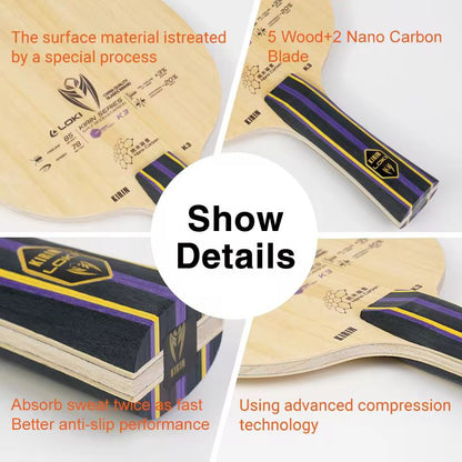 Loki Kirin K3 Table Tennis Blade | 5 Ply Wood + 2 Nano Carbon | Professional Offensive Blade for Speed & Power