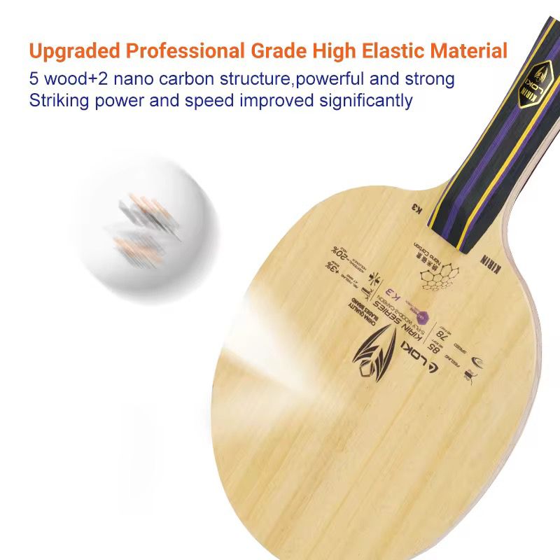Loki Kirin K3 Table Tennis Blade | 5 Ply Wood + 2 Nano Carbon | Professional Offensive Blade for Speed & Power